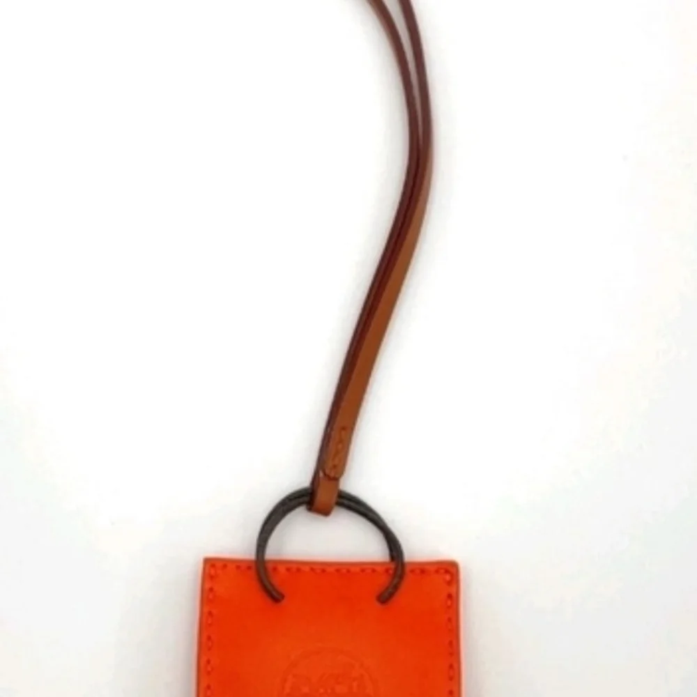 HERMÈS ORANGE LEATHER MINI POUCH BAG CHARM KEY HOLDER + BOX - Picture 3 of 12